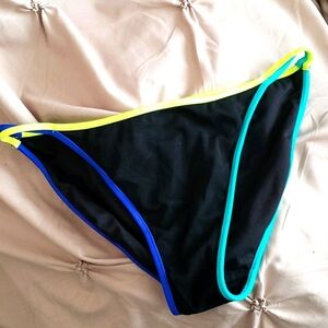 NOBO Black w/Neon Yellow, Blue & Teal Swim Bottoms Size L #